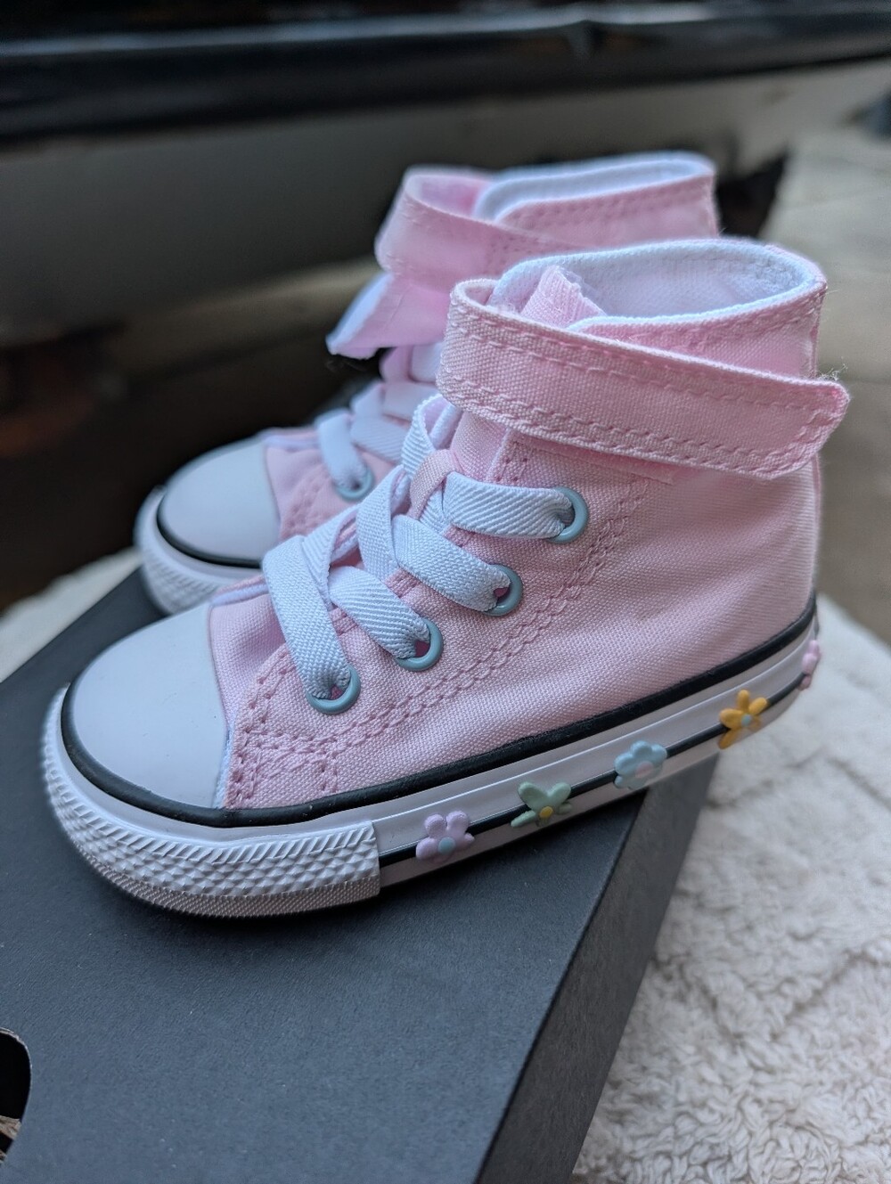 Pink High-Top Canvas Sneakers with Flower Accents Baby Size 5 NWT